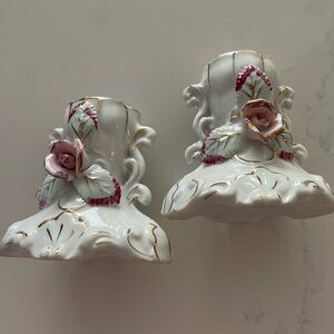 Bone China Floral Candle Holders Pair